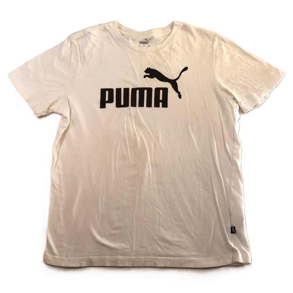 Puma Mens M T-Shirt White Big Logo Graphic Short Sleeve Crewneck